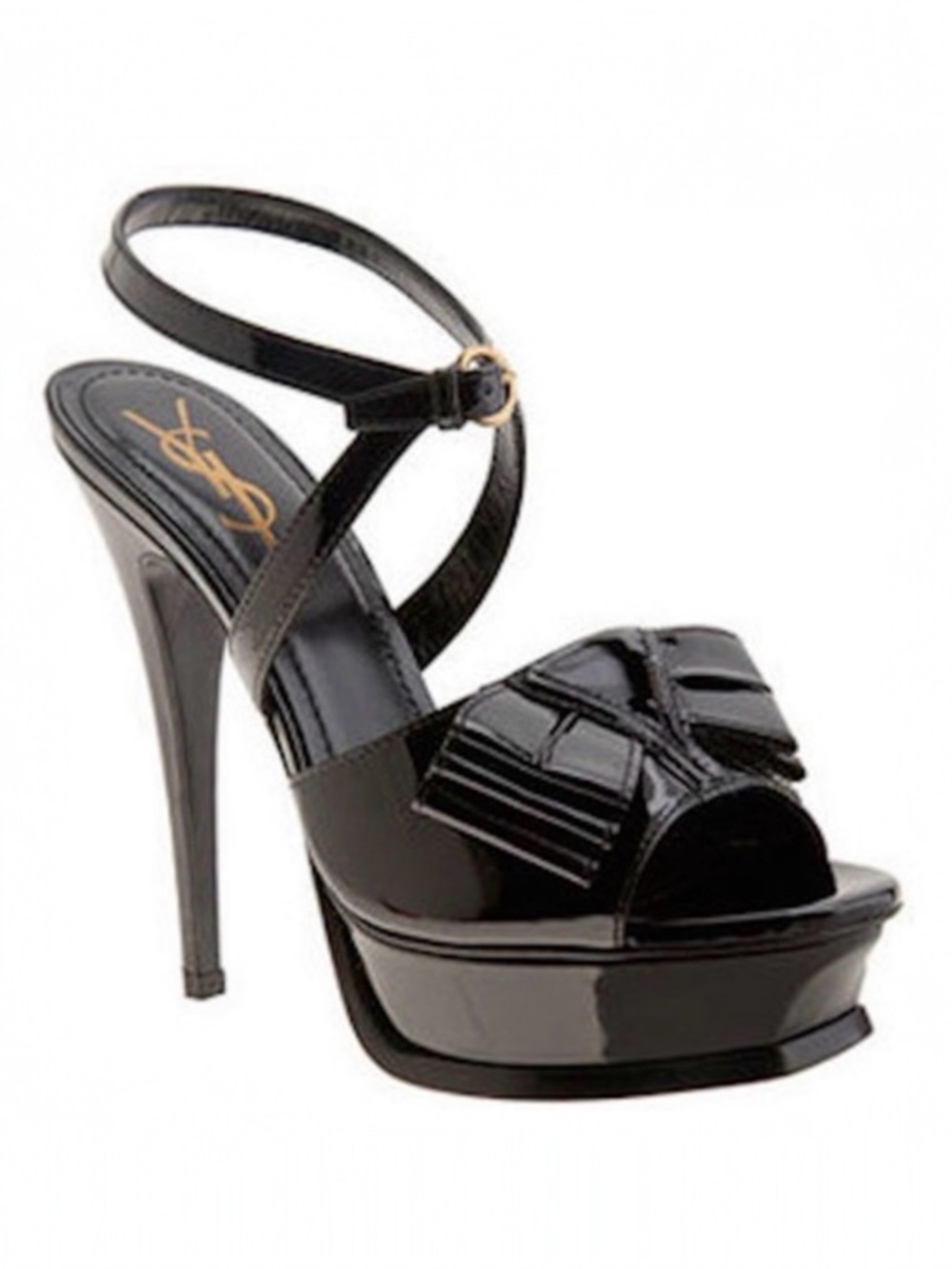 Yves Saint Laurent YSL Tribute Black Patent Leather Platform Heels Sandals 40